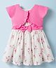 Twetoons Cotton Knit Half Sleeves Floral Printed Frock with Bow Applique - Pink