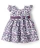 Twetoons Cotton Knit Sleeveless Floral Printed Layered Frock with Bow Applique - White