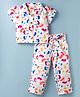 Twetoons Woven Half Puffed Sleeves Co-ords Top & Pant Set with Belt & Abstract Print - Multicolor
