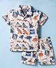 Dapper Dudes Knit Half Sleeves Dino Printed Co-ords Shirt & Shorts Set - Blue