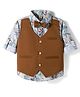 Dapper Dudes Woven Full Sleeves Printed Shirt With Attached Waistcoat - Brown