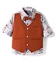 Dapper Dudes Woven Full Sleeves Printed Shirt With Attached Waistcoat & Bow Applique - Rust