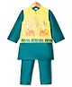 Babyhug Cotton Blend Woven Full Sleeves Kurta Pajama Set with Jacket & Jungle Theme Embroidery - Green