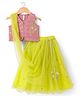 Babyhug Net Woven Sleeveless Floral Embroidered Choli Lehenga Set with Dupatta & Sequin Detailing - Limegreen & Fuschia