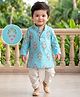 EARTHY TOUCH Cotton Jersey Knit Full Sleeves Floral Printed Kurta & Dhoti Set - Light Blue