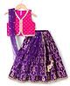 Babyhug Woven Sleeveless Floral & Sequin Embroidered Foil Printed Choli Lehenga Set with Dupatta & Lace Detailing - Purple