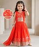 Babyhug Georgett Woven  Sleeveless Floral Embroidered Lehenga Choli & Dupatta Set- Orange