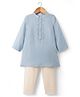 Babyhug Rayon Woven Full Sleeves Floral Embroidered Dobby Solid Kurta Pyjama Set - Light Blue