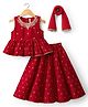 Babyhug Cotton Blend Woven Sleeveless Foil Printed Lehenga Choli Set with Embroidery & Dupatta - Red