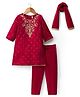 Babyhug Cotton Blend Woven Three Forth Sleeves Foil Printed & Floral Embroidered Kurta Salwar Set With Dupatta - Fuchsia