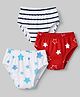 Babyhug 100% Cotton Single Jersey Knit Briefs With Stripes & Star Print Pack of 3 - White, Red & Light Blue