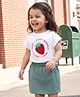 Babyhug Single Jersey Knit Half Sleeves T-Shirt & Skirt Set With Strawberry Print - White & Green