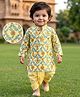 EARTHY TOUCH Cotton Knit Full Sleeves Floral Printed Kurta & Dhoti Set - Yellow