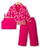 Babyhug Brocade Woven Three Fourth Sleeves Foil Printed Top Palazzo & Jacket Set - Fuchsia