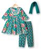 Babyhug Cambric Woven Three Fourth Sleeves Kurti Salwar Set with Dupatta & Floral Print - Green