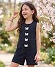 Arias 100% Cotton Knit Sleeveless Jumpsuit With Butterfly Applique - Navy Blue