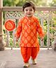 EARTHY TOUCH Cotton Jersey Knit Full Sleeves Kurta Dhoti Set with Floral Print - Orange