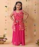 Kinder Kids Cotton Woven Floral Embroidered Lehenga Choli With Full Sleeves Jacket Set - Pink