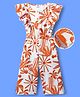 OLLINGTON ST. Cotton Knit Half Frill Sleeves Beach Theme Printed Jumpsuit - Multicolor
