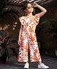 OLLINGTON ST. Cotton Knit Half Frill Sleeves Beach Theme Printed Jumpsuit - Multicolor