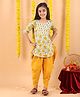 Kinder Kids Cotton Woven Three Fourth Sleeves Floral Printed Kurti & Dhoti Set - Yellow