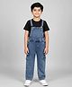 Kiddopanti Cotton Knit Denim Sleeveless Mild Washed Dungaree With Tee - Black & Light  Blue