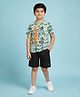Kiddopanti Cotton Knit Half Sleeves Tie Dye & Mountain Bike Printed Tee & Shorts Set - Green & Jet Black