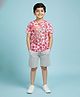 Kiddopanti Cotton Knit Half Sleeves Tie Dye & Boys Text Foil Printed Tee & Shorts Set - Red & Grey Melange
