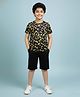 Kiddopanti Cotton Knit Half Sleeves Abstract Printed Tee & Shorts Set - Black & Yellow