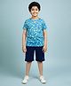 Kiddopanti Cotton Knit Half Sleeves Abstract Printed Tee & Shorts Set  - Blue & Yellow