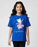 Kiddopanti Cotton Knit Half Drop Shoulder Sleeves With Detachable Bow & Heart Applique Detailed Doll Printed Tee - Royal Blue