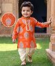 EARTHY TOUCH Cotton Jersey Knit Full Sleeves Floral Printed Kurta & Dhoti Set - Orange