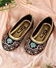SHOES FOR JUNIORS Floral Thread Work Embroidered & Sequins Embellished Mojaris - Gold