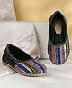 SHOES FOR JUNIORS  Sequins Embellished Threadwork Detailed Mojaris - Green