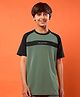 Technosport Knit Half Sleeves  Colour Blocked Brand Name Printed Quick Dry Tee - Green