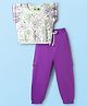 Tiara Jaquard Knit Sleeveless Floral Printed Textured Top & Solid Joggers Set - Purple