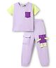 Tiara Cotton Knit Half Sleeves Colour Blocked Tee & Pocket Patch Detailed Joggers Set - Lilac
