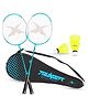 JASPO Thunder Badminton Kit,Badminton Set of Metal Alloy Rackets (Set of 2) with Full Cover Bag, 5 pcs Plastic Shuttlecocks, Ideal only for Recreational Play, Designed for Kids & Youngsters (Cyan)
