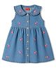 Babyhug Cotton Woven One Piece Dress Sleeveless Peter Pan Collar Floral Embroidered Blue 6-9 Months
