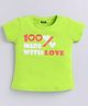 Kidcity Cotton Sinker Knit Half Sleeves Made With Love Text Printed Top - Light Green