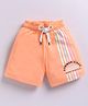Kidcity Cotton Sinker Knit Striped & Summer Time Text Printed Shorts - Peach