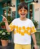 Arias 100% Cotton Knit Drop Shoulder Half Sleeves Front & Back Floral Printed T-Shirt - White