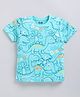 Kidcity Cotton Knit Half Sleeves Dinosaur Printed Tee - Aqua Blue