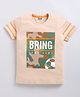Kidcity Cotton Knit Half Sleeves Bring Your Game Text & Camouflage Printed Tee - Peach