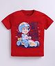 Kidcity Cotton Knit Half Sleeves Boy & Just A Boy Who Loves Racing Car Text Printed Tee - Red
