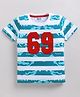 Kidcity Cotton Sinker Knit Half Sleeves Striped & 69 Number Printed Tee - White