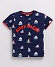 Kidcity Cotton Knit Half Sleeves Ship & Ahoy Here Text Printed Tee - Navy Blue
