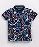 Kidcity Cotton Knit Half Sleeves Abstract Printed Polo Tee - Navy Blue