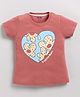 Kidcity Cotton Sinker Knit Half Sleeves Heart & Floral Printed Top - Dark Peach