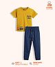 Orange Sugar 100% Cotton Knit Half Sleeves Cars Printed Tee & Joggers Night Suit - Yellow & Blue